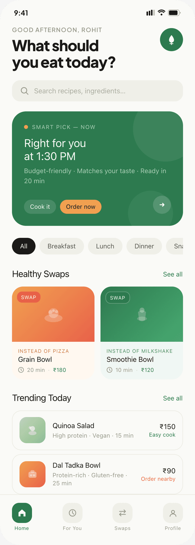Eat Well home screen